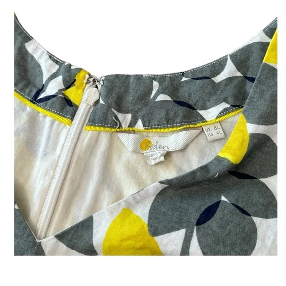Boden Jade Fit & Flare Linen Cotton Dress Lemon Print Lined V-neck Women Size 4L - Picture 12 of 16